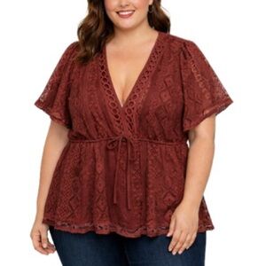 NWT Torrid Lace Babydoll Top Size 3X 22/24  Embroidered V-Neck Flutter Sleeve